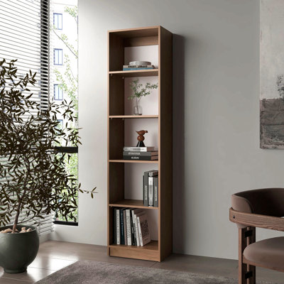 Natural Oak And 5-Shelf Bookcase With Open Storage