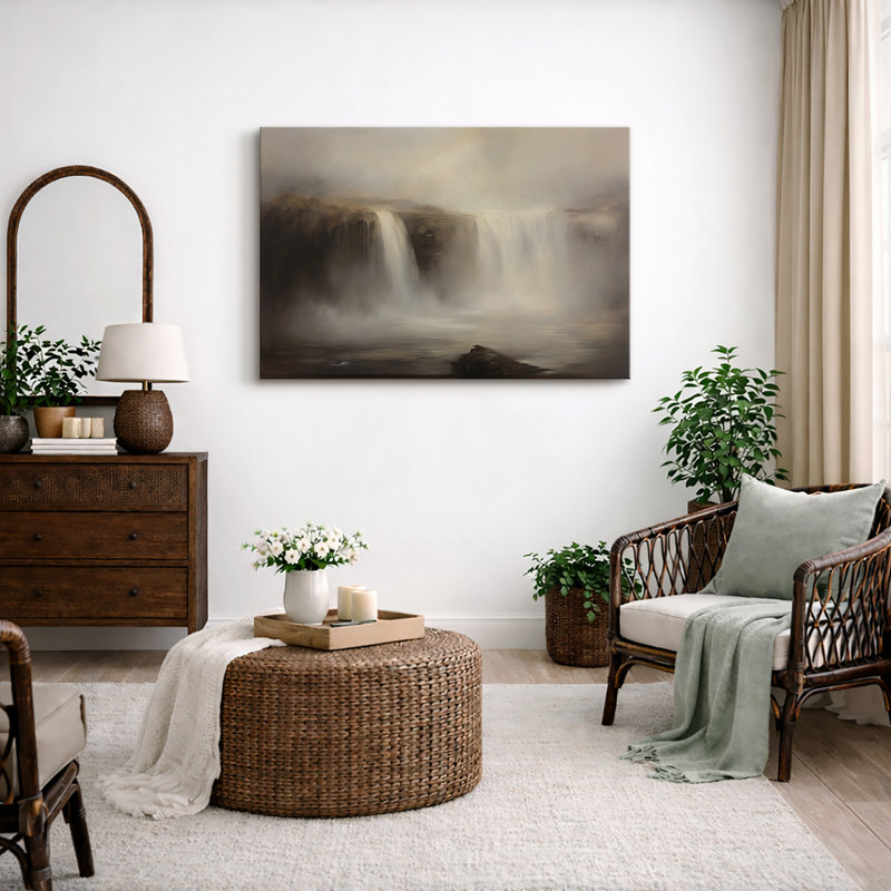 «Warm Beige Waterfall», art de paysage, photos de salon, impression sur toile encadrée, Toile tendue