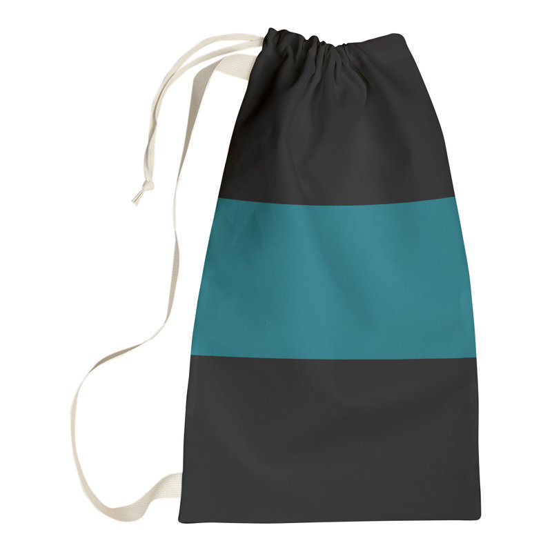 Fabric Laundry Bag with Handles, 29" H x 18" W x 1.5" D, Black/Deep Pacific Teal/Black