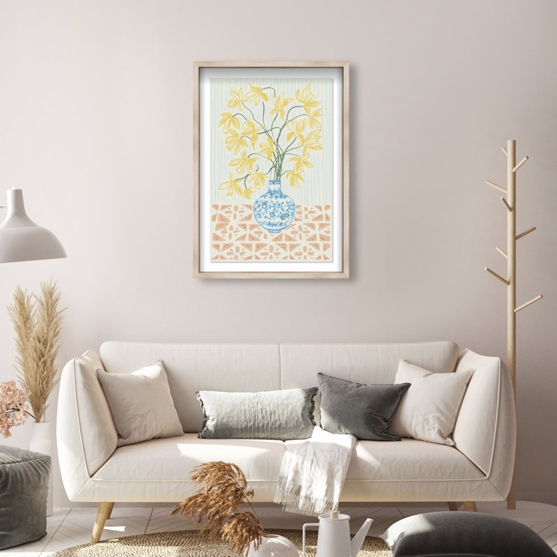 Yellow Iris Summer Print by Oliver Gal, 31.5"H x 21.5"W, Natural Oak Shadowbox