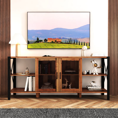Bedroom Tv Stand Industrial Design - 80 Inch, Wood And Metal, , Spacious Storage, Walnut Color For Living Room & Modern Metal Bookshelf, Finish, Storage
