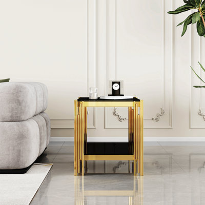 Table de bout carrée de 20 po de large avec plateau en verre, table basse en acier inoxydable doré pour le salon et la chambre à coucher Woker Furniture