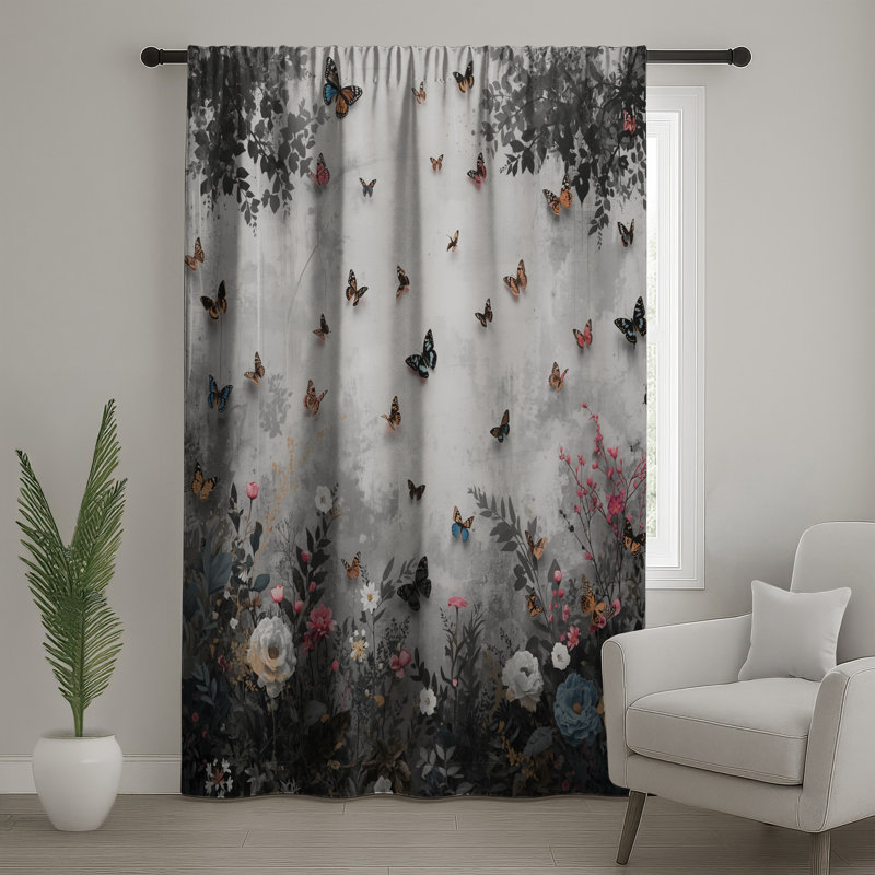 Rideaux de fenêtre Butterflies And Flowers, Blockout, 50" x 92" - 1 Panel