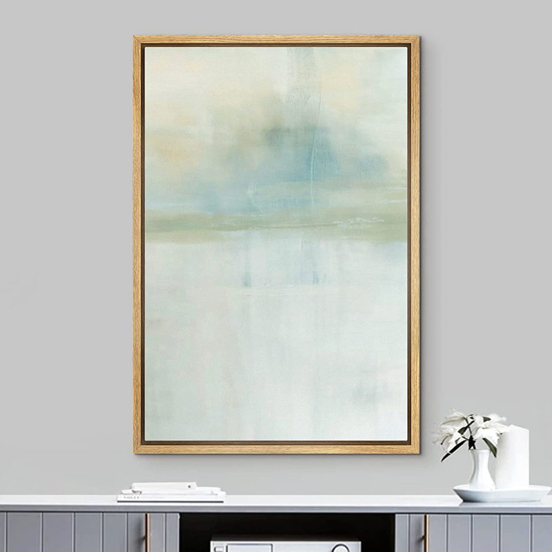 Collage aquarelle gris sarcelle Mid-Century pastel - peinture sur toile, L 16 po x H 24 po, Naturel
