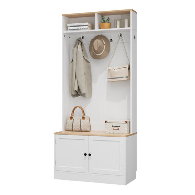 Entryway Hall Tree With Bench And Storage, 5-in-1 Farmhouse Coat Rack With 7 Hooks, Bench With Coat Rack With Storage Shelves For Hallway, Hallway by Ophelia & Co.