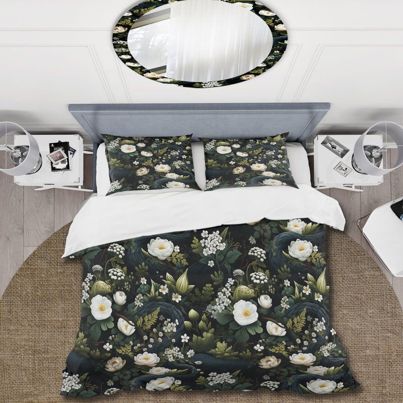 Enchanted Flowers Pattern Symphony I Duvet Cover, King Duvet Cover + 2 King Shams