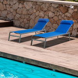 Bozeman Adjustable EDP Coated Wrought Iron Frame Breathable Textilence Chaise Lounge Chair