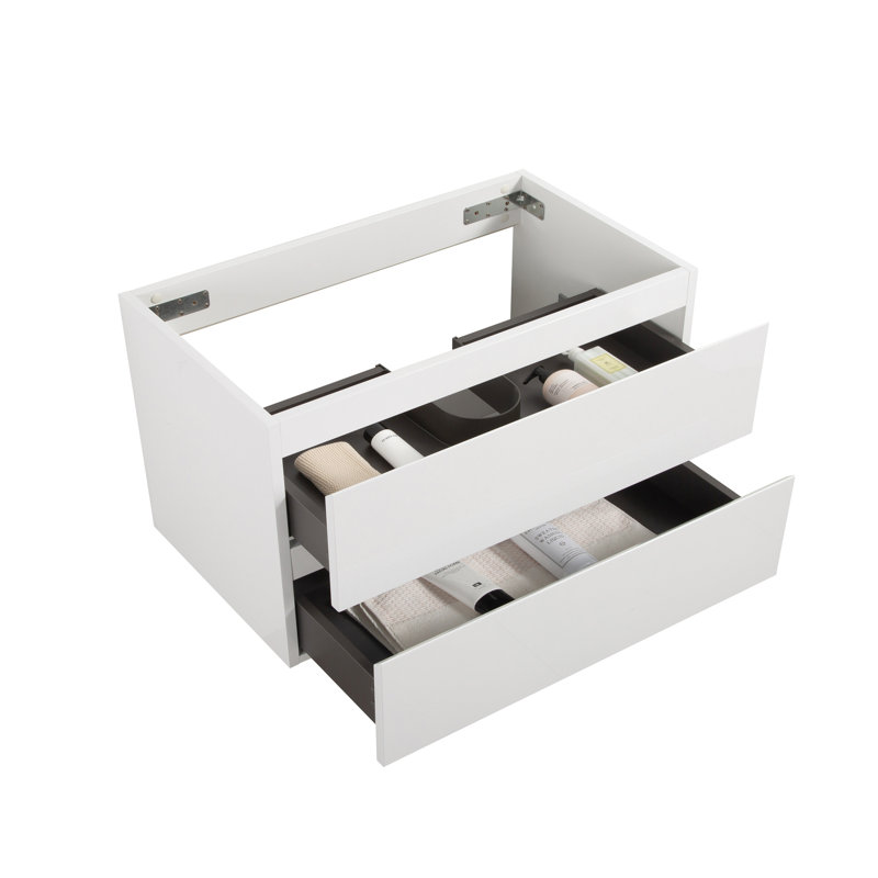 Armoire murale blanche sans lavabo, capacité de rangement supplémentaire de 20%, tiroirs silencieux, poignée à la mode, lavabo en unité fabriquée - blanc, conception plus élégante, matériau