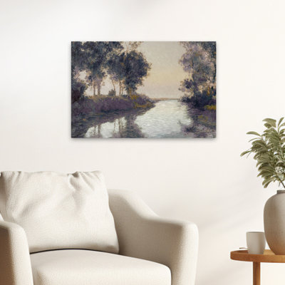 Serene Reflections - Contemporary River Scene Impressionist Brushwork Mute Colors Art