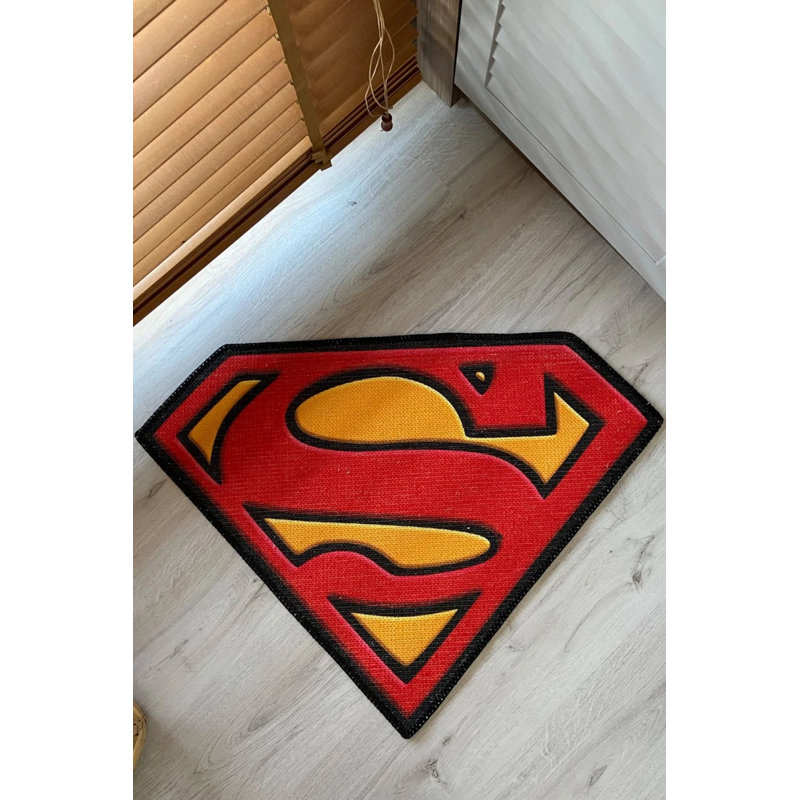 Superman Logo Patterned Carpet, Novelty 2'8" x 2'8"