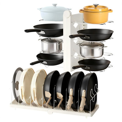 Pots And Pans Organizer Under Cabinet For Cabinet And Countertop Longest Foldable Adjustable 8-Tier Pan Organizer Rack Perfect To Store Pots, Kitchen Cabinet Organizer