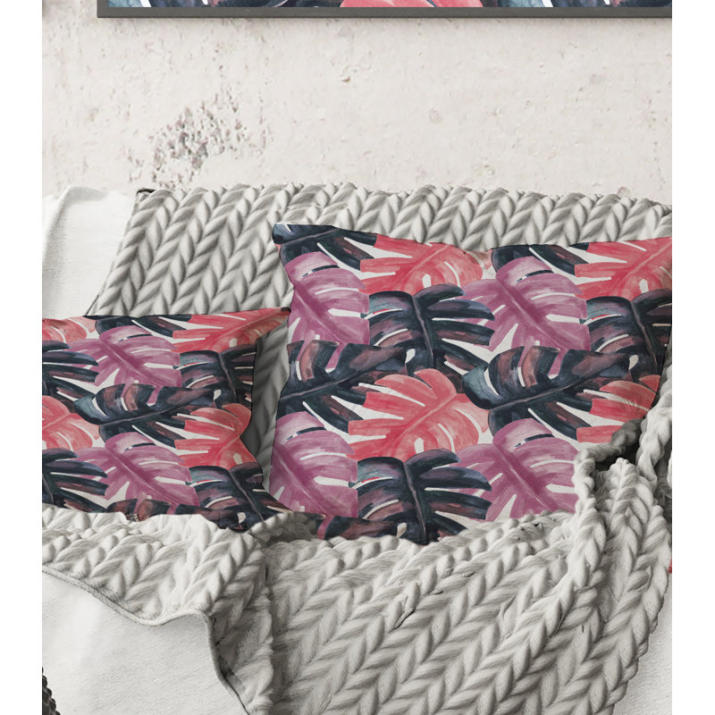 Carré, couleur Monstera On Rough Brush Strokes II - coussin décoratif imprimé tropical, 16" x 16"
