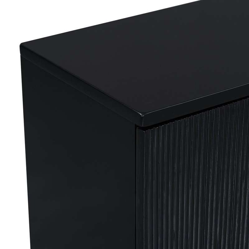 Rayures verticales et conception ondulée d'une armoire à quatre portes, Noir, noir, noir, noir