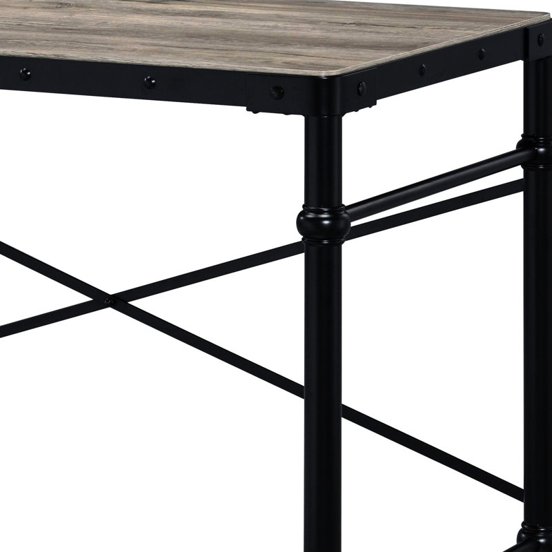 Industrial Style Desk In Rustic Oak & Black Finish, 21"w X 28"h Knee Area, 70lbs Max Weight, Composite Wood, Metal Base With Wheels