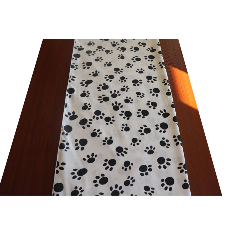 Paw Print Table Runner,  108" x 24" , Black on White