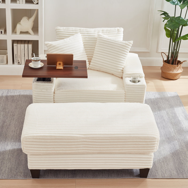 Canapé multifonctionnel en velours côtelé avec haut-parleur Bluetooth, table cachée et rangement, idéal pour les petits espaces