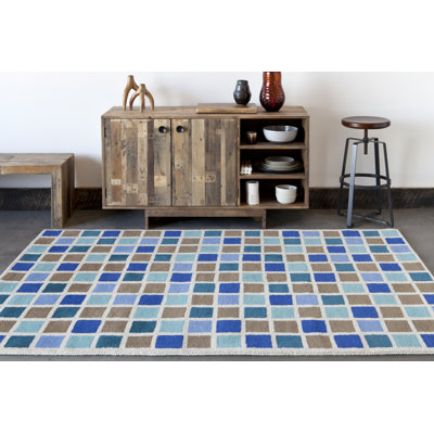 Tapis en laine à motif géométrique bleu et brun touffeté à la main Ailey Authentic