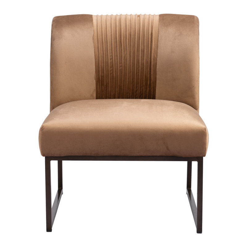 25'' Brown Velvet and Brass Tufted Slipper Chair
