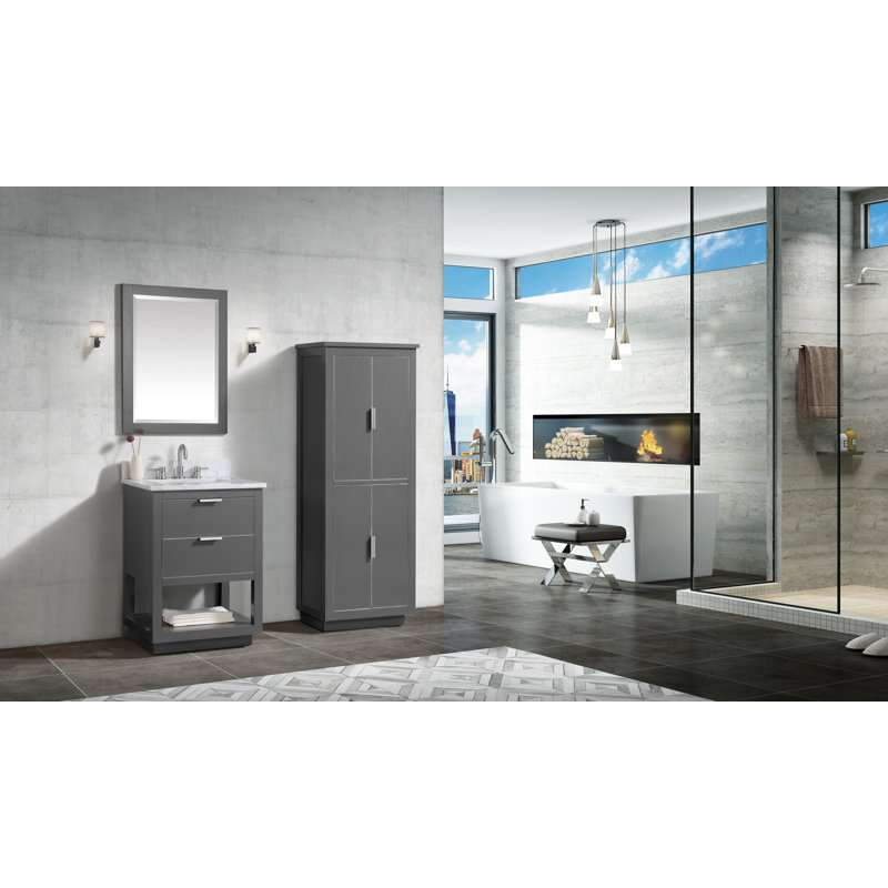 Ensemble de meuble-lavabo simple 25 po Allie, Quartz gris / or, Blanc