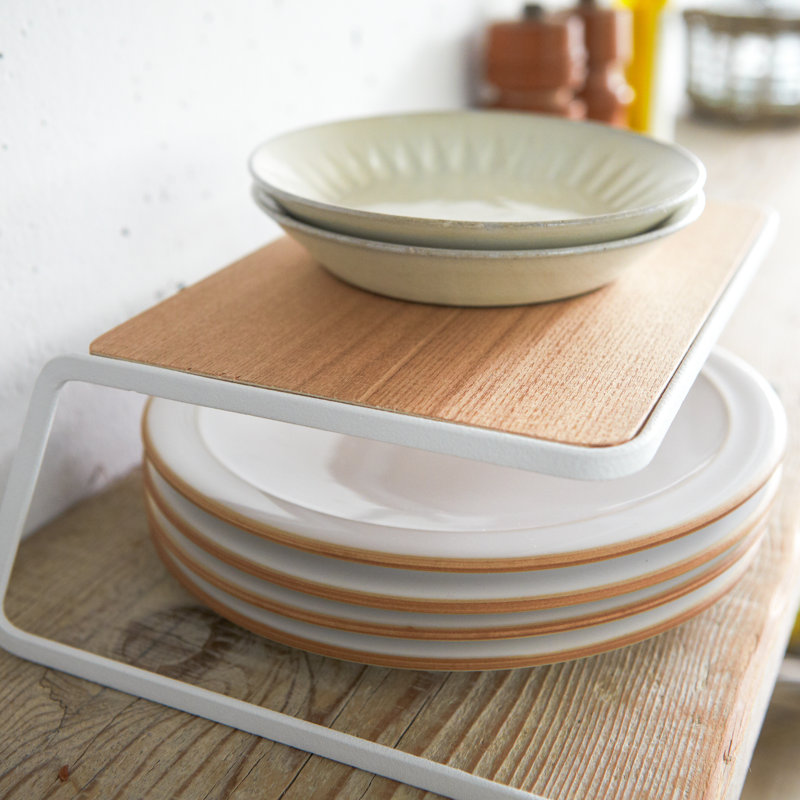 White Steel and Wood Small Dish Riser