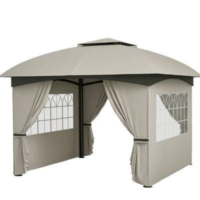 Double Roof Patio Gazebo,Elegant Design Gazebo,with Curtains,Church Windows,for Outdoor
