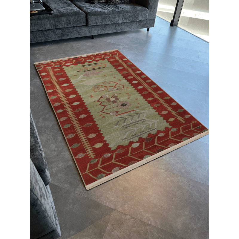 Tapis décoratif rouge à motif floral à motif floral rouge, Tapis de couloir 3 pi 9 po x 6 pi 6 po