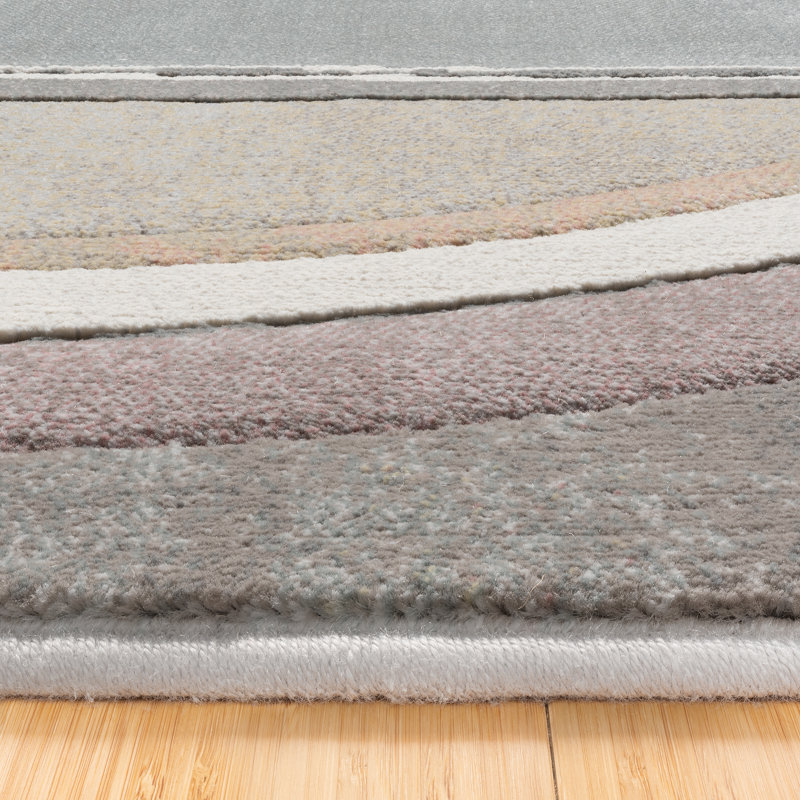  Tapis cubique moderne en polypropylène ivoire / gris / taupe Blayne Mondrian, Rectangle 7 pi 10 po x 10 pi