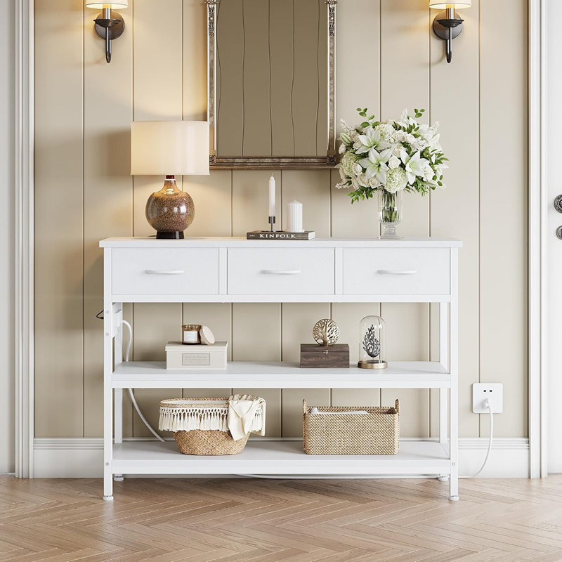 Entryway Table With Power Outlets, Console Table With 3 F...