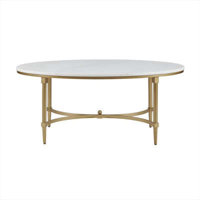 Table basse avec plateau en marbre blanc et pieds en métal doré, rectangle de 40,5 po, style traditionnel glamour