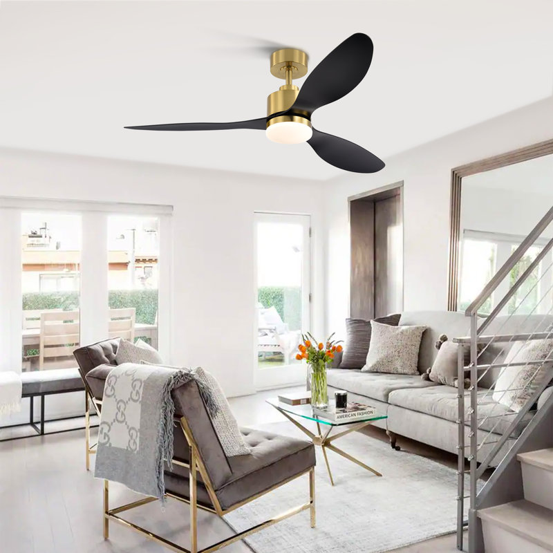 Loritta 52'' 3 - Blade Large Indooor Ceiling Fan With Light Kit and Remote, 3 LED Colors, 6 Speed Noiseless DC Motor, Timer