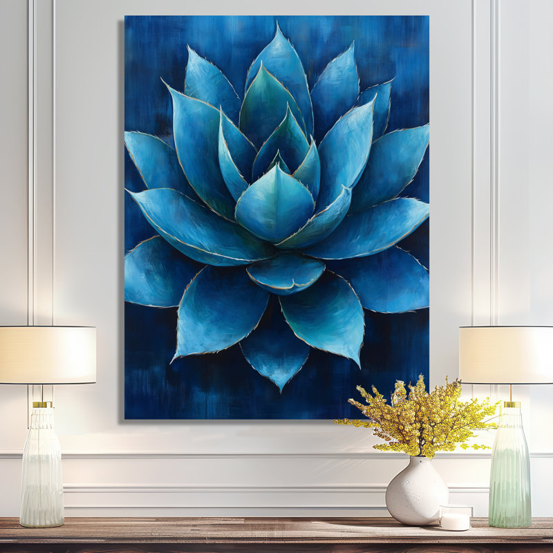 Étoile d'agave bleue - Toile décorative représentant une plante succulente, H 44 po x l 34 po, Toile tendue