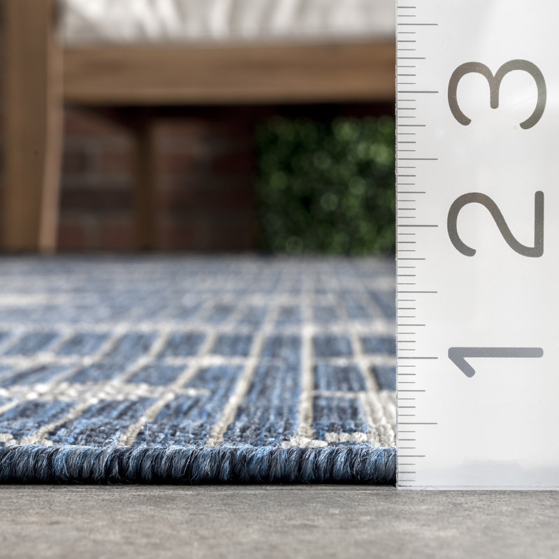 Tapis intérieur / extérieur bleu Achilina, Rectangle 9 pi 6 po x 12 pi