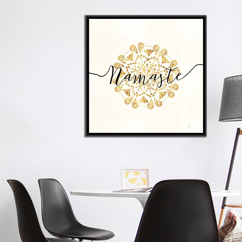 «Namaste I», art textuel sur toile tendue, H 37 po x l 37 po x P 1,5 po, Toile encadrée noire, Pas de tapis