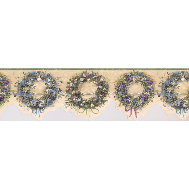 Bordure de papier peint floral et botanique Berryman Wreaths Retro Design L 15 pi x l 6,5 po