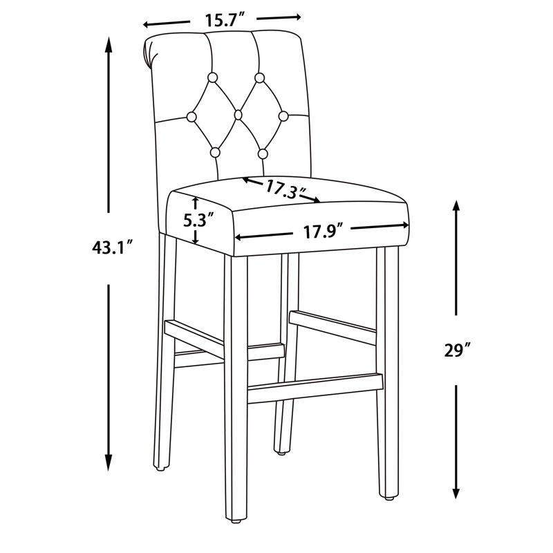 Full Back Bar Height Button Tufting Fabric Upholstered Bar Stools, Gray