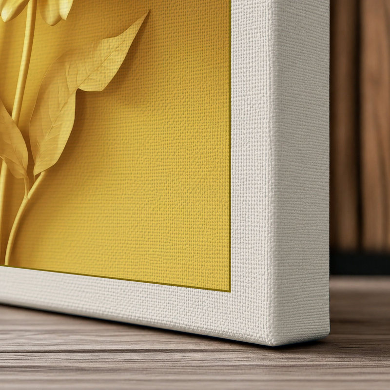 Golden Gerbera Blooms Botanical - Wrapped Canvas, 18x12 - 45.7 x 30.5 cm, Cream Border