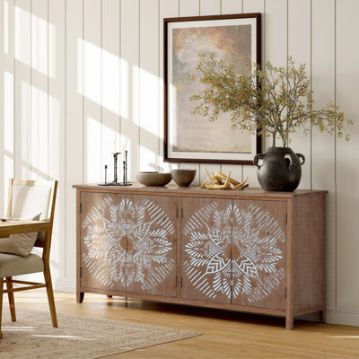 4 Door Wood Buffet Cabinet, Brown Wood Buffet Cabinet