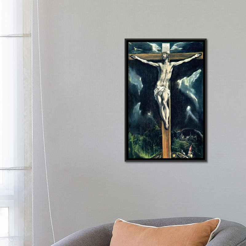 « crucifixion » par el greco, reproduction d’art sur toile tendue, H 26 po x l 18 po x P 1,5 po, Toile avec cadre noir