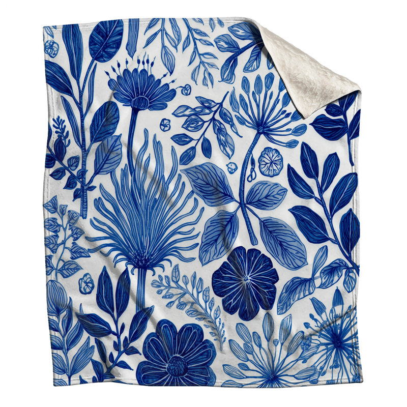 Couvertures bleues à motif botanique, L 50 po x H 60 po