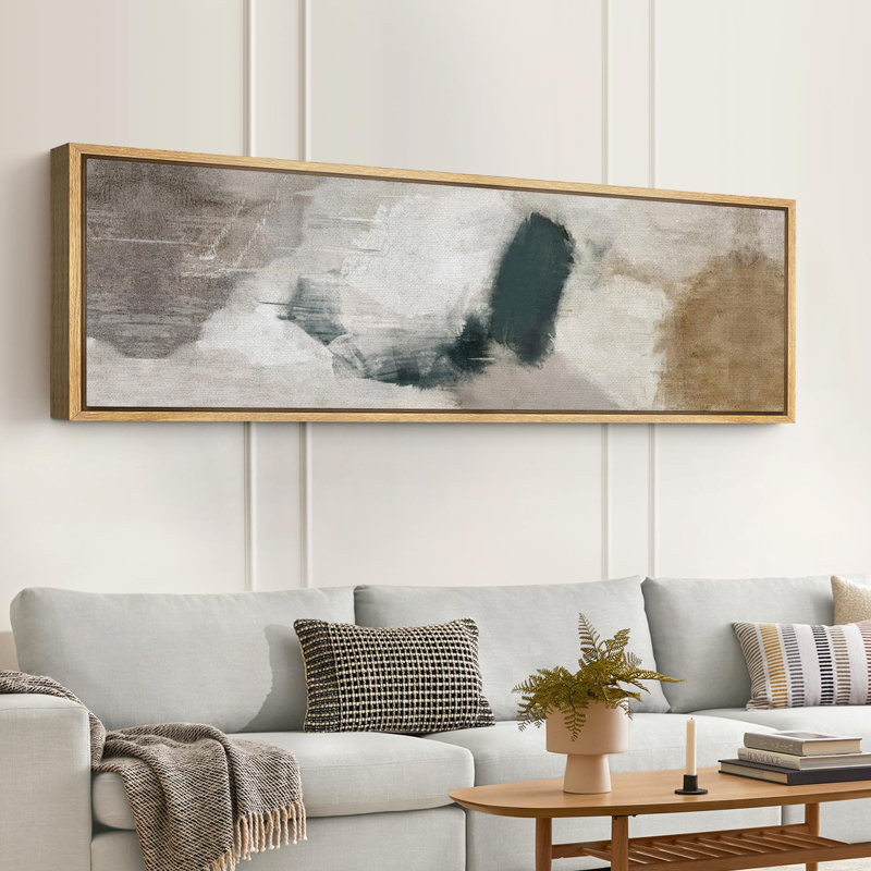 Art moderne moderne abstrait dans des tons neutres, H 20 po x l 60 po, Naturel