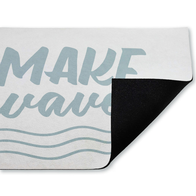 Tapis de porte d'extérieur imprimé bleu Make Waves, par Lettred and Lined, 18 po x 30 po, «Make Waves Aqua Blue»