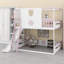 Lit mezzanine pour enfants avec glissade et aire de jeux inférieure polyvalente délimitée par des garde-corps-670303634-670303632