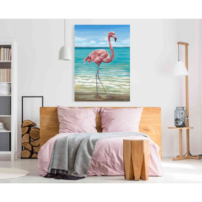 «Beach Walker Flamingo I» par Carolee Vitaletti, art mural sur toile