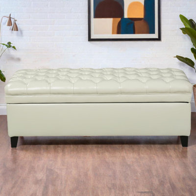 Tufted Rectangle Faux Leather Storage Ottoman with Flip Top