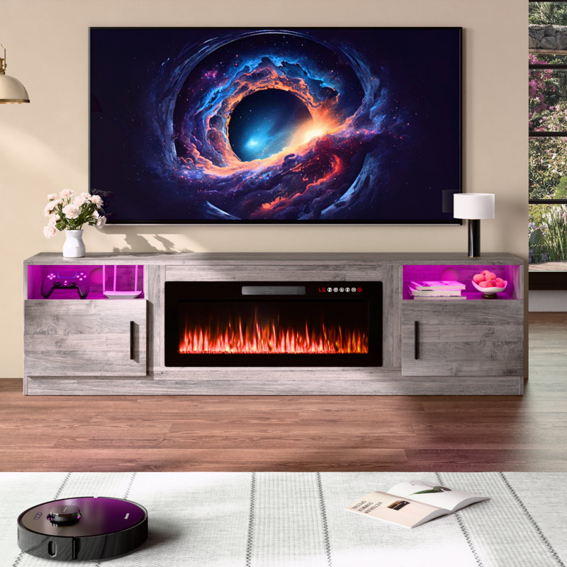 Alazik 80" W TV Stand with Electric Fireplace, Gray