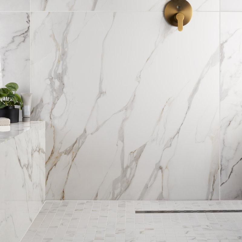 47.24" x 47.24" Polished Marble Look Porcelain Floor and Wall Tile, Aurora Gold