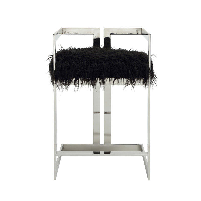 Tabouret de comptoir Pangea Home Kenzie, Similifourrure noire, Tabouret de comptoir (siège d'une hauteur de 25,5