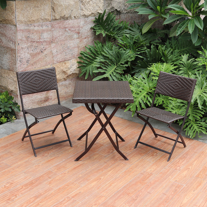 Ensemble de chaises bistro en rotin pliable pour 2 personnes avec table de dossier, Marron foncé