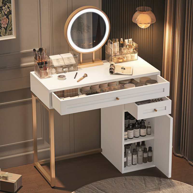 Luxurious Versatile Vanity Desk with Multiple Storage Options and Adjustable Lighting