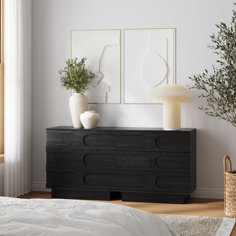 Mid-Century Modern Solid Wood 3-Drawer Dresser For Bedroom, Black 